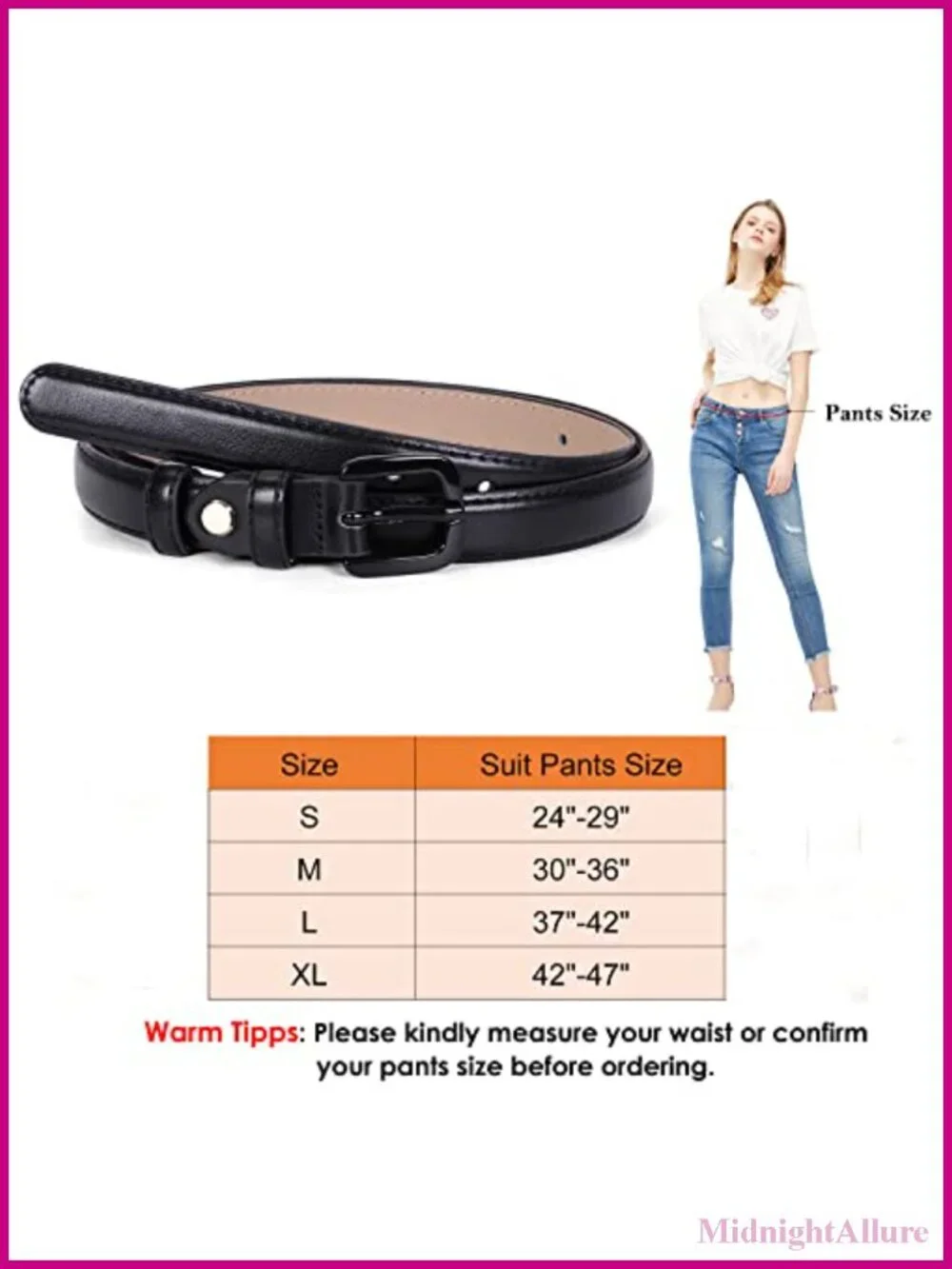 Skinny Leather Belt Thin Waist Pin Buckle for Pants Jeans